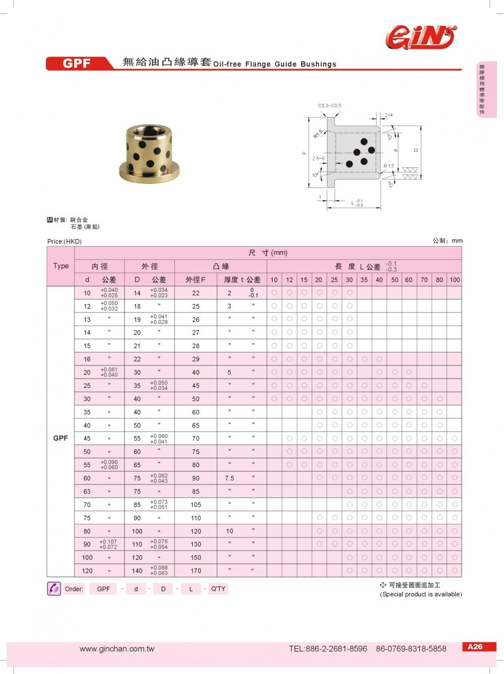 JIS Standard Non-Lubricating Flange Guide Bush