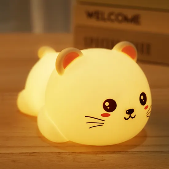 Cute Cartoon Cat Lamp: Creative Silicone Toy Gift for Kids Bedroom Light