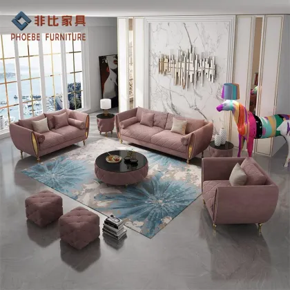 Elegance Small Light Purple Velvet Living Room Sofa Set