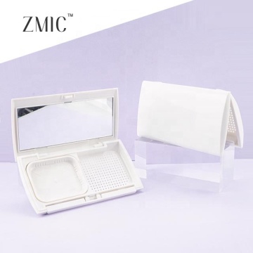 สีขาวขนาดกะทัดรัดเคสสี่เหลี่ยมผืนผ้าสองโทนพร้อมกระจกบรรจุภัณฑ์เครื่องสำอางสุดหรู