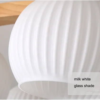 Japanese Wooden Chandelier E27 Glass Pendant Lighting for Restaurant Bedroom