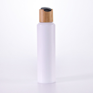 Slant shoulder white bottle with bamboo dispensing lid