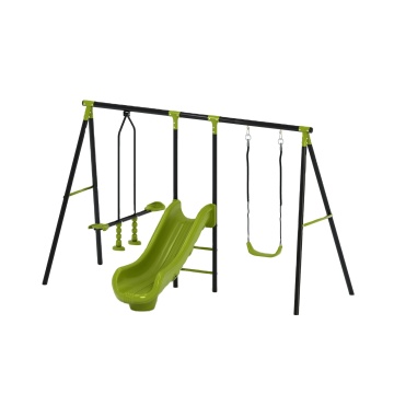 Family Garden Outdoor Kids Swing Set with Iron Frame and Plastic Slide