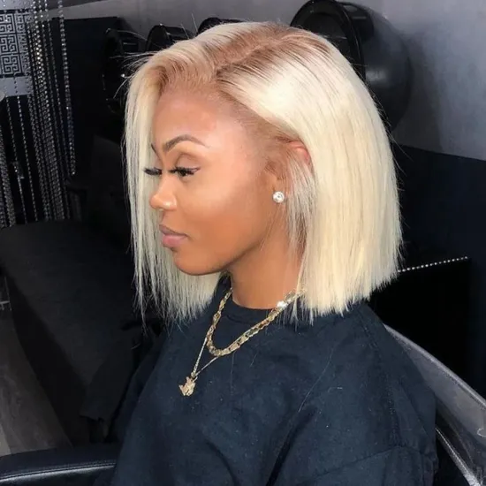 Brazilian Cuticle Aligned Virgin Hair Human Hair 1B Pink Red Grey Blue Purple Color Short Bob Lace Front Wigs For Black Women