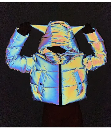 Custom Reflective Cropped Jacket Women Wear 2021 Winter