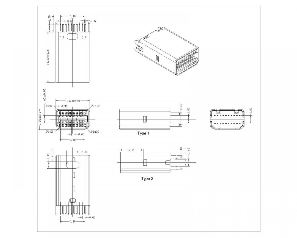 MINI Display Port Plug (tipo a strabble da 1,6 mm)