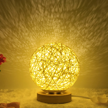LED Rattan Ball Table Lamp - Romantic Warm Night Light with Stepless Brightness