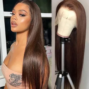 Factory wholesale price 100% Brazilian human hair woman wig natural brown color Body Wave 4*4 lace frontal wig with baby hair