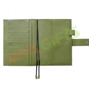 Green Olive A5B5 Custom Foil Logo Pu Leather Journal Binder Planner Cover with Back Pocket