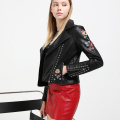 Embroidered ladies pu leather jacket