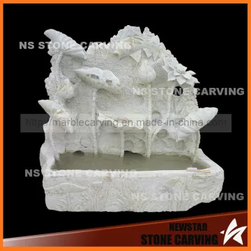 Natura Green Marble Lotus Flower Leaf Carving Wall Fountain