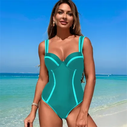 High-End Black and White Striped High Waist Swimsuit