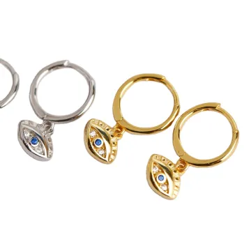 Silver Earrings with Cubic Zirconia, Laminated Gold Finish, and Evil Eye Design
