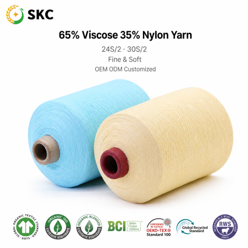 Viskon Naylon Karışımlı İplik %65 Viskon %35 Naylon 24S/2 30S/2 Yüksek Mukavemetli Boyalı Dikiş Yumuşak İnce Örgü Tığ OEM ODM