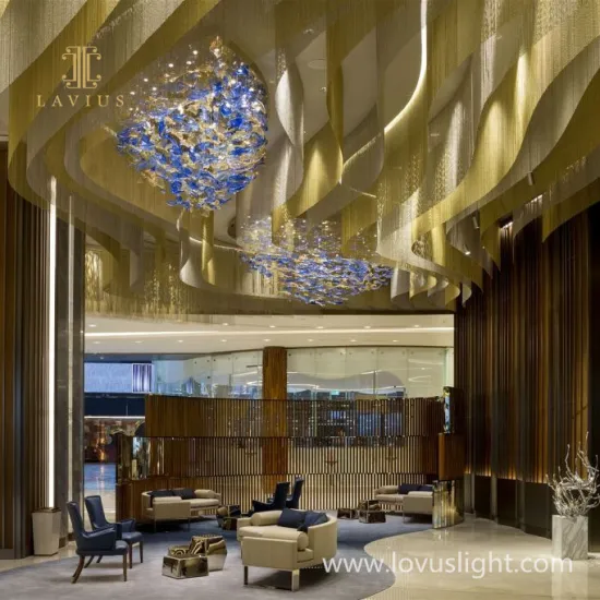 Blue-yellow fish shape chandelier hotel lobby creative chandelier project custom brand new chandelier