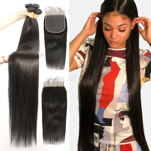 Bundles rectos cabello humano tejido brasileño negro 3 4 paquetes oferta de cabello virgen extensiones de cabello crudo de 30 pulgadas