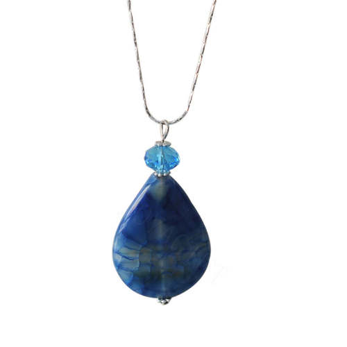 Natural Gemstone Agate Necklace with Silver Chain