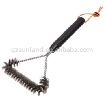 Hard Durable Black Plastic Handle 3 Sided wire Grill Brush for cleaning varous bbq