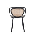 Wholesale Modern Rattan Back Upholstered Plastic Frame Rattan Backrest Soft Seat Dining Chairs Cane Back Wicker