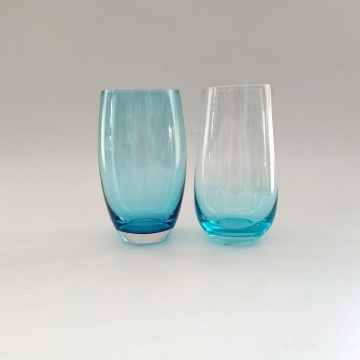 mouth blown blue goblet glass stemless wine cup