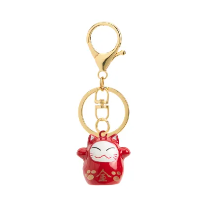 Luxury Red Lucky Cat Key Chain with Bell