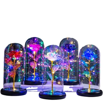 Trending Gift Boxes: Customized Logo LED Enchanted Eternal Artificial Roses Galaxies Light up Galaxy Rose