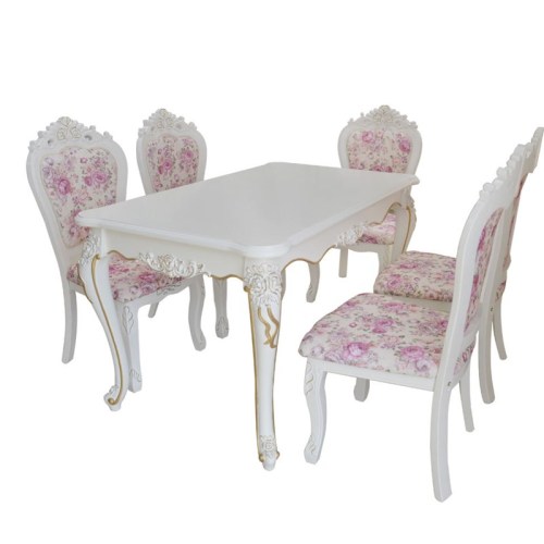 Table à manger en bois massif floral rose