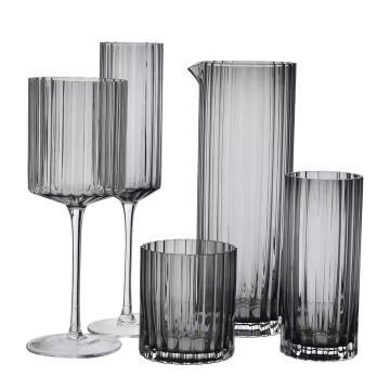 Custom Clear Crystal Lace Grey Amber Ribbed Square Champagne Flutes