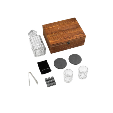 Custom Engraved Whiskey Decanter with 2 Heavy Base Rock Whisky Glasses - Stone Material Gift Box