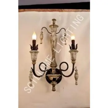 Vintage lighting fixtures 2 light wooden wall lamp scones LRR-AGC