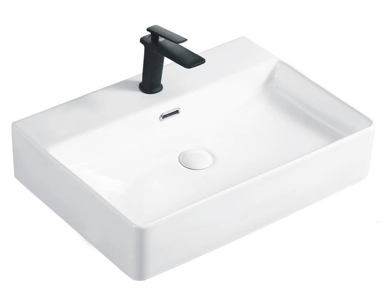 Basin en céramique rectangulaire de comptoir avec débordement