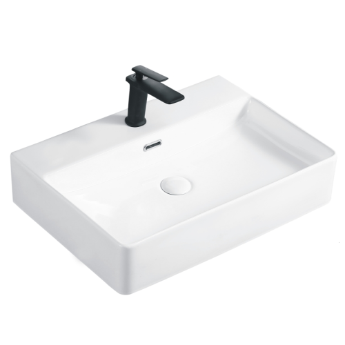 Basin en céramique rectangulaire de comptoir avec débordement