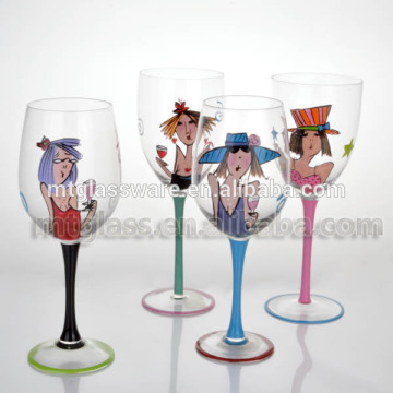 girls red wine glass with color drawing stem and base