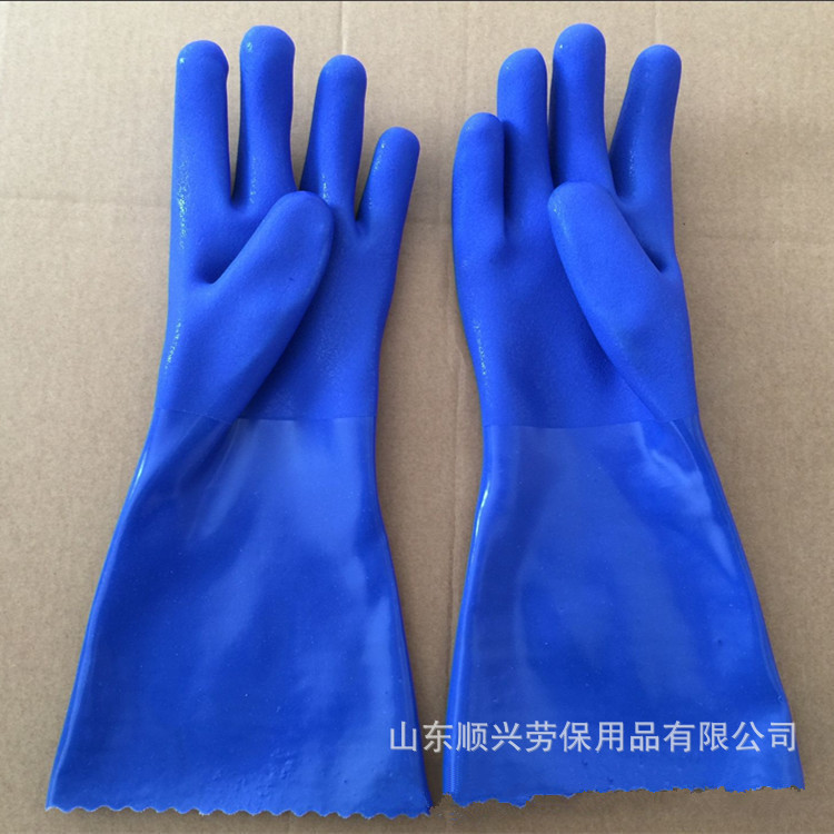 Guantes de PVC azul con acabado arenoso impregnado 30cm