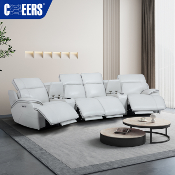 MANWAH CHEERS Luxury Power Genuine Leather Sectional Couch: The Ultimate 4 Seater Living Room Furniture Recliner Sofa Set for Home Theater Lounge