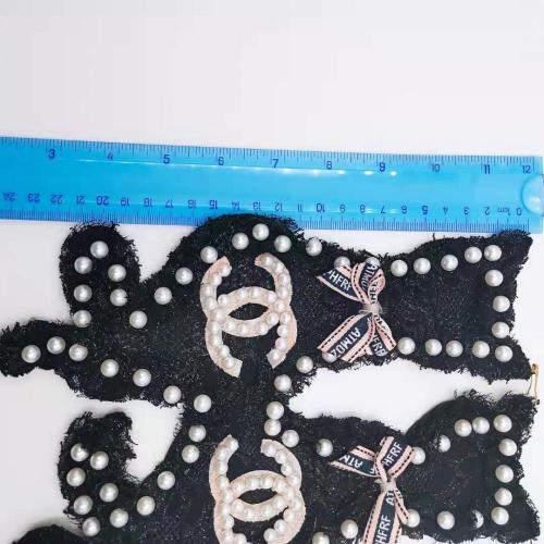 3D Black elegant cat Embroidery Lace Beaded Patches