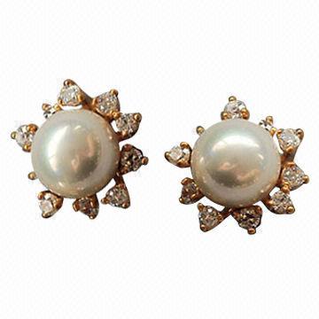 Earrings, Alloy, Pearl, Shiny, Elegant and Fashionable, Trial Orders Accepted