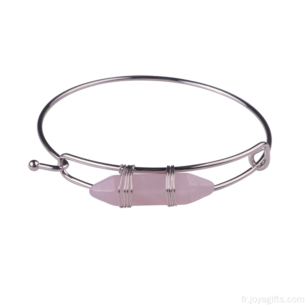 Bracelet d&#39;hexagone de guérison en pierre de quartz rose naturel de gros