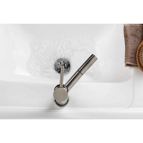 Stainless steel single hole 180-rotary pull-out basin faucet