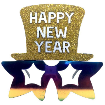 2023 Fancy Customized Happy New Year Party Glitter Plastic Hats and Eyeglasses