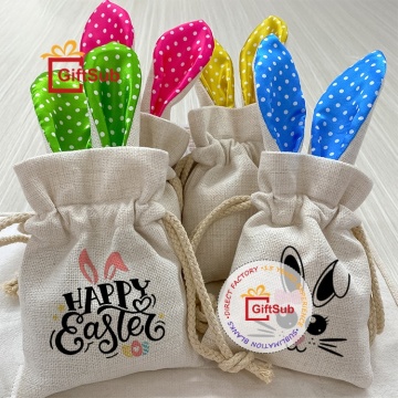 Gepersonaliseerde 2023 Easter Gift Bags: aangepaste sublimatie Spaties in katoen en linnen met konijnenontwerpen voor snoep en konijntjes