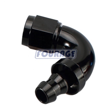 150 Degree Aluminum Female AN to Barb Fitting - Push On/Push Lock Hose End Adapter