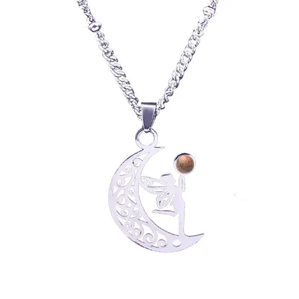 Gemstone Moon Fairy Pendant Crystal Moon Pendant for Diy Jewelry Making Natural Stone Moon Pendant