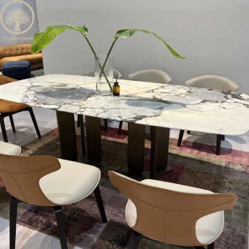 Imported Italian Marble Dining Table: Space-Saving and Extendable
