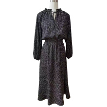 Dot Print Smocked And Tie Neckline Maxi Dress