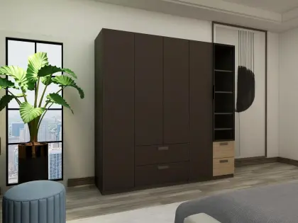Gray Wooden Melamine Bedroom Wardrobe