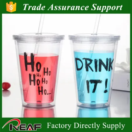 Manufature double wall plastic straw cup, color changing double wall plastic straw cup