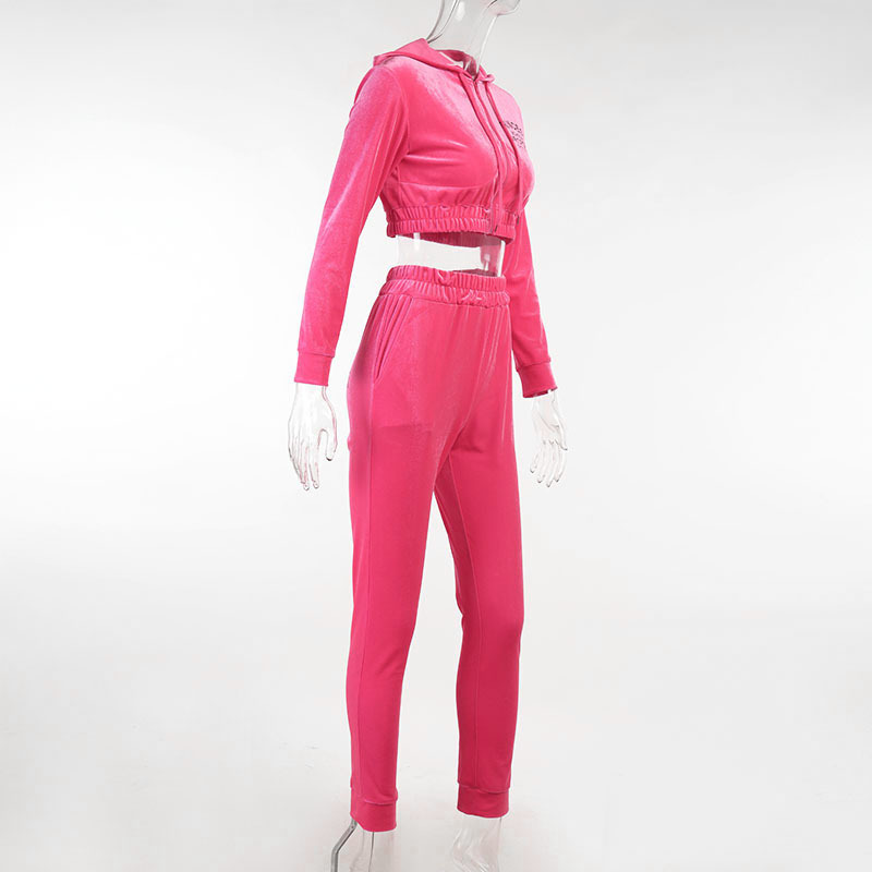 Zipped Velvet Track Suit For Ladies