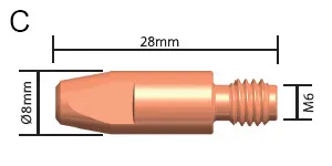 Binzel M6x28 E-Cu Contact Tip