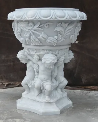 White Marble Cherub Floral Indoor-Outdoor Planter
